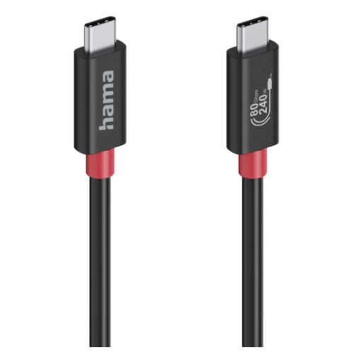 Picture of Hama USB4 V2 80Gbps Type-C Male to Male Cable, E-Marker, 5A, 240W, 1 Metre, Black