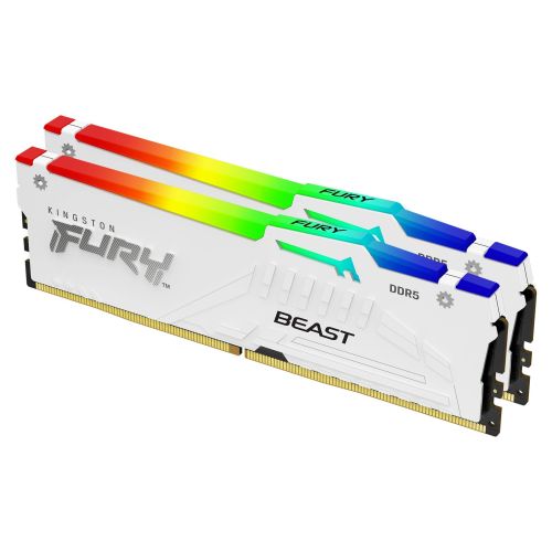 Picture of Kingston Fury Beast RGB 32GB Kit (2 x 16GB), DDR5, 5200MHz, CL36, 1.25V, ECC, PMIC, AMD EXPO & Intel XMP 3.0, White, DIMM Memory