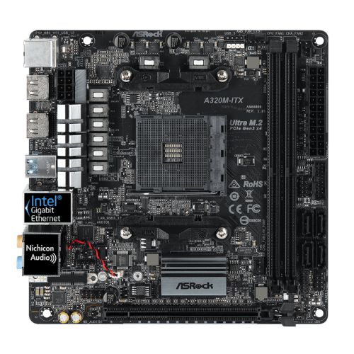 Asrock A320M-ITX, AMD A320, AM4, Mini ITX, 2 DDR4, 2 HDMI, M.2
