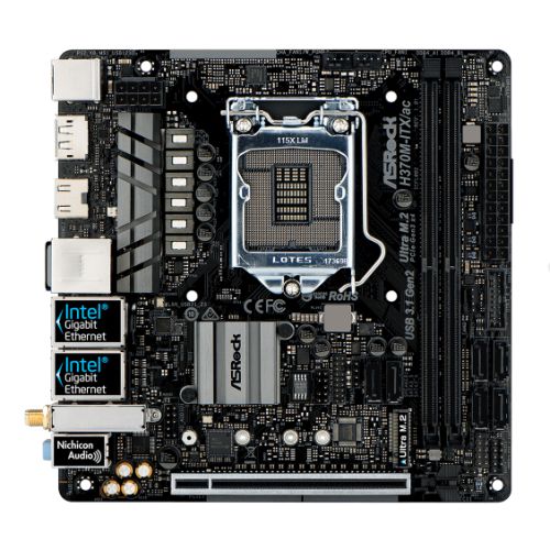 Asrock H370M-ITX/AC, Intel H370, 1151, Mini ITX, DDR4, 2 HDMI, DP, XFire, Wi-Fi, Dual LAN, M.2