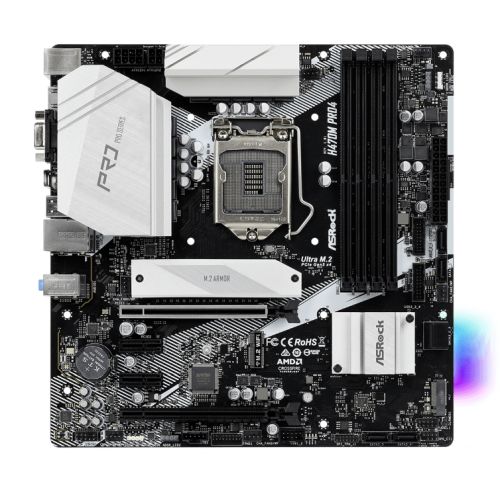 Asrock H470M PRO4, Intel H470, 1200, Micro ATX, 4 DDR4, XFire, VGA, HDMI, DP, RGB Lighting, M.2