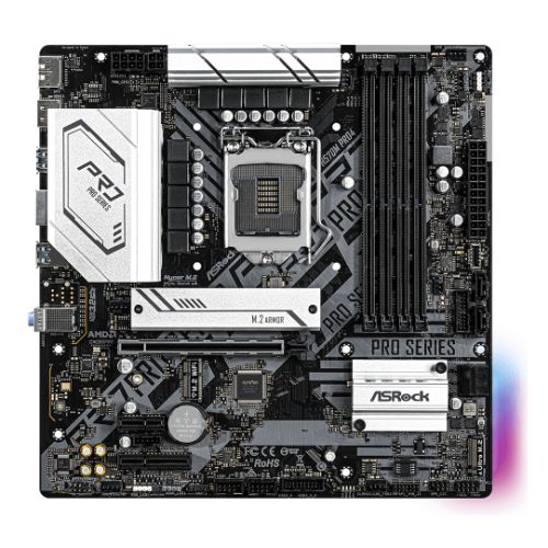 Asrock H570M PRO4, Intel H570, 1200, Micro ATX, 4 DDR4, XFire, HDMI, DP, RGB, 2x M.2