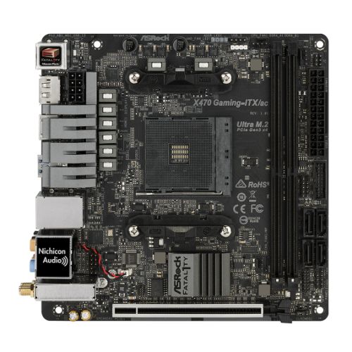 Asrock X470 GAMING-ITX/AC, AMD X470, AM4, Mini ITX, DDR4, HDMI, DP, Wi-Fi, RGB Lighting
