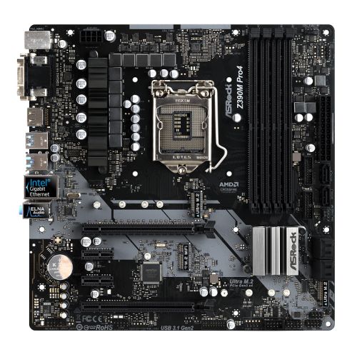 Asrock Z390M PRO4, Intel Z390, 1151, Micro ATX, DDR4, CrossFire, VGA, DVI, HDMI, M.2