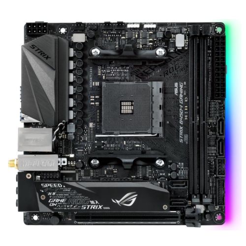 Asus ROG STRIX B450-I GAMING, AMD B450, AM4, Mini ITX, 2 DDR4, HDMI, Wi-Fi, RGB Lighting, M.2