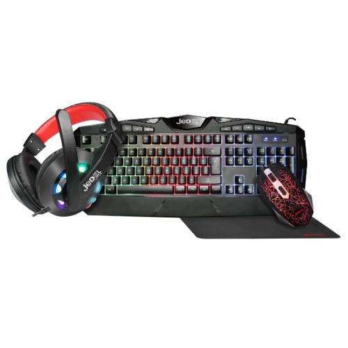 Jedel CP-04 Knights Templar Elite 4-in-1 Gaming Kit – Backlit RGB Keyboard, 1000 DPI RGB Mouse, 40mm Driver RGB Headset, XL Mouse Mat