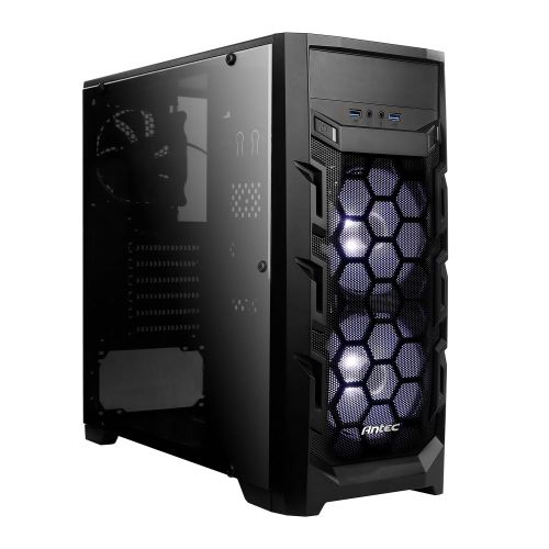 Antec GX202 Gaming Case with Window, ATX, No PSU, 2 White LED Fans, Black