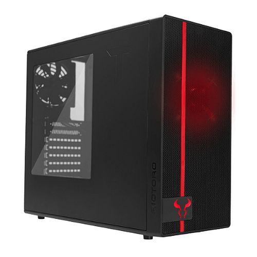Riotoro CR488 Gaming Case with Window, ATX, No PSU, 2 x 12cm Fans (Red LED Front Fan), USB 3.0, Black & Red