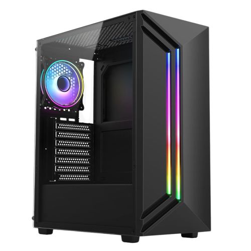 Vida Apollo Black ARGB Gaming Case with Glass Window, ATX, Rear ARGB Fan, Front LED Strips