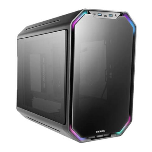 Antec Dark Cube Mid-Cube Gaming Case w/ Glass Windows, Micro ATX, LED Lighting Bars, Dual Front Panel Options, USB-C
