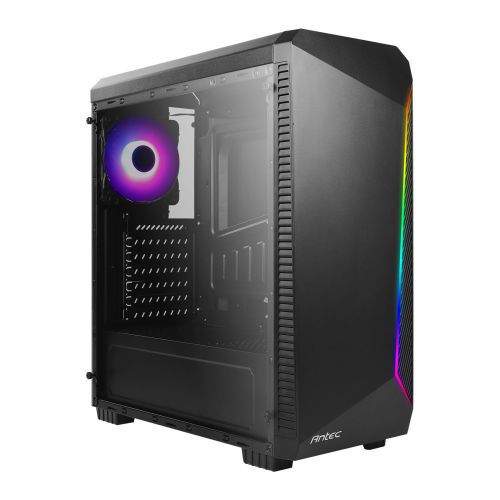 Antec NX220 ATX Gaming Case with Window, No PSU, ARGB Rear Fan & Front ARGB LED Strip, LED Control Button, Black