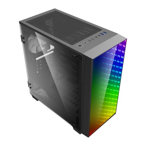 The GameMax Abyss-TR with an infinity mirror with Rainbow LED lighting on  the front 