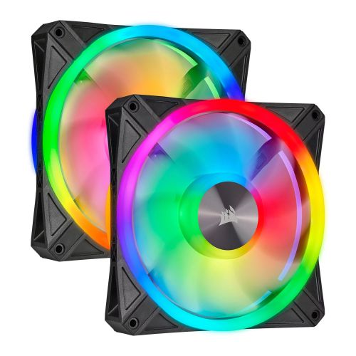 Corsair iCUE QL140 14cm PWM RGB Case Fans x2, 34 ARGB LEDs, Hydraulic Bearing, Lighting Node CORE Included