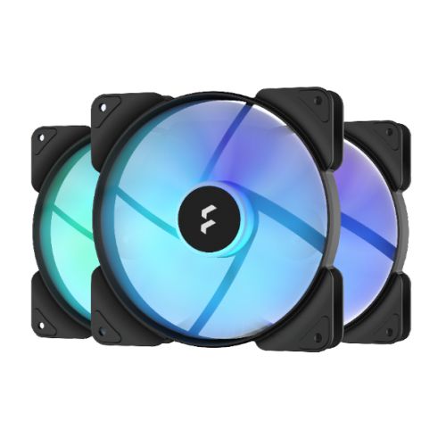 Fractal Design Aspect 14 14cm RGB Case Fan x3, Rifle Bearing, Supports Chaining, Aerodynamic Stator Struts, 1000 RPM, Black Frame