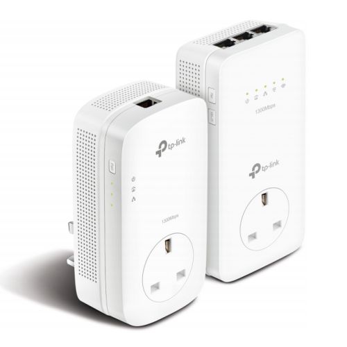 TP-LINK (TL-WPA8630P KITV2) AC1350 Wireless Dual Band Powerline Adapter Kit, AV2 1300, AC Pass Through, 3-Port