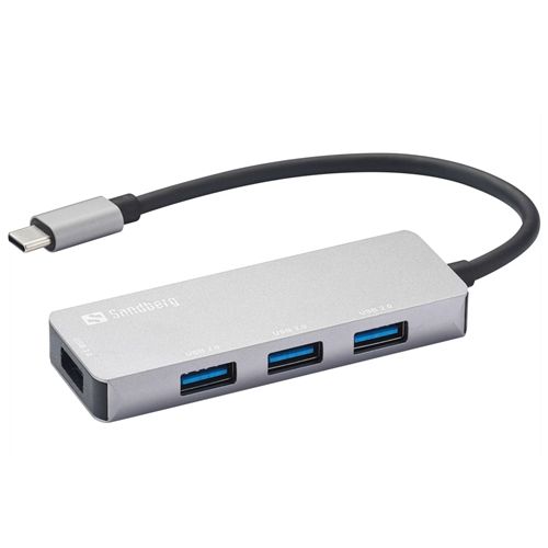 Sandberg External 4-Port USB-C Hub, 1x USB 3.0, 3x USB 2.0, Aluminium, USB Powered, 5 Year Warranty
