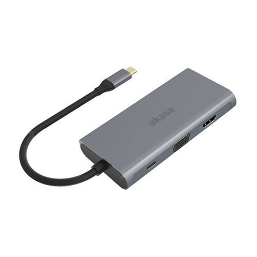 Akasa USB Type-C 9-in-1 Dock - USB-C, VGA, HDMI, RJ45, 3x USB-A, SD, microSD