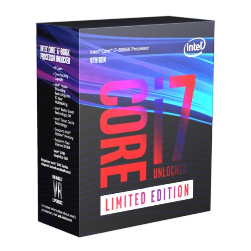 Intel Core I7-8086K Limited Edition CPU, 1151, 4.0 GHz (5.0 Turbo), 6-Core, 95W, 14nm, 12MB, Overclockable, NO HEATSINK/FAN, Coffee Lake