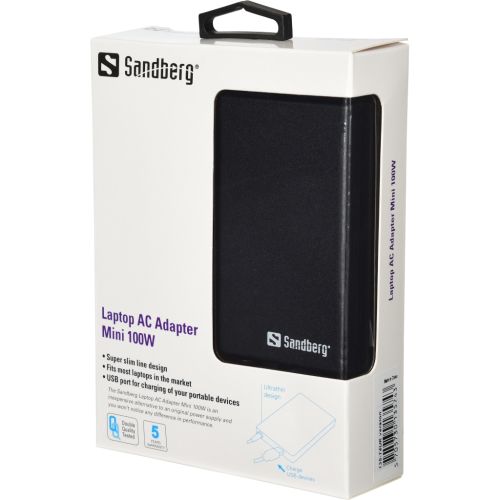 Sandberg Mini 100W Laptop PSU, 11 Adapters, Auto Switching, 5 Year Warranty
