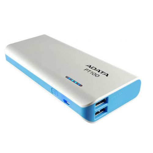 ADATA PT100 10000mAh Powerbank, 2 x USB, 4-Mode LED Flashlight, White & Blue