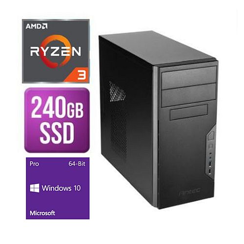 Spire Tower PC, Antec VSK3000B, Ryzen 3 3200G, 8GB, 240GB SSD, Corsair 450W, DVDRW, KB & Mouse, Windows 10 Pro