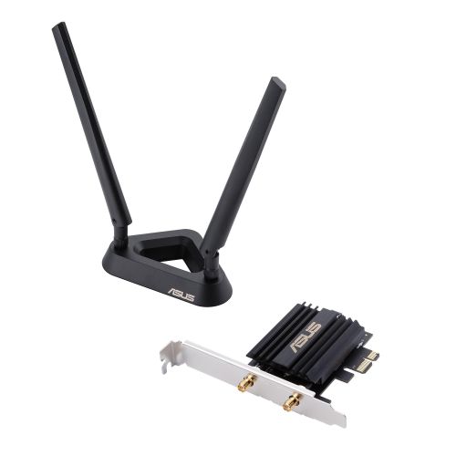 Asus (PCE-AX58BT) AX3000 (574+2402) Wireless Dual Band PCI Express Adapter, Bluetooth 5.0, WPA3, OFDMA & MU-MIMO, External Base