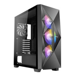 Antec DF800 FLUX Gaming Case w Glass Window, ATX, 5 x Fans 3 Front ARGB, Geometrical Mesh & Mirror Front, LED Control Button