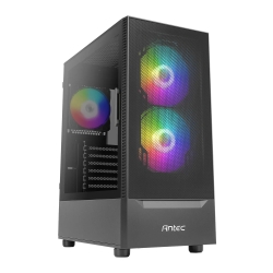 Antec NX410 Gaming Case w Glass Window, ATX, 3 x ARGB Fans, LED Control Button, Mesh Front, Black