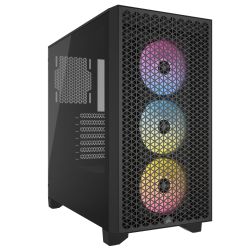 Corsair 3000D RGB Airflow Gaming Case w Glass Window, ATX, 3x AR120 RGB Fans, GPU Cooling, 3-Slot GPU Support, High-Airflow Front, Black