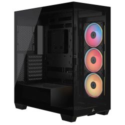 Corsair 3500X LX-R ARGB Gaming Case w Glass Side & Front, E-ATX, 3x Reverse ARGB Fans, iCUE LINK Hub, USB-C, Asus BTF Compatible, Black