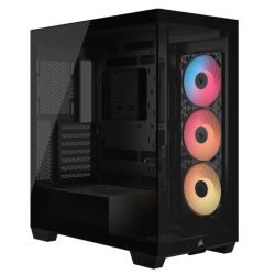 Corsair 3500X RS-R ARGB Gaming Case w Glass Side & Front, E-ATX, 3x Reverse ARGB Fans, USB-C, Asus BTF Compatible, Black