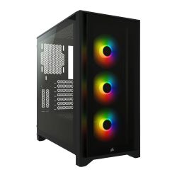 Corsair iCUE 4000X RGB Gaming Case w Tempered Glass Window, E-ATX, 3 x AirGuide RGB Fans, Lighting Node CORE included, USB-C, Black