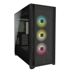Corsair iCUE 5000X RGB Gaming Case w 4x Tempered Glass Panels, E-ATX, 3 x AirGuide RGB Fans, Lighting Node CORE included, USB-C, Black