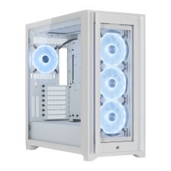 Corsair iCUE 5000X RGB QL Edition True White Gaming Case w Tempered Glass Panels, E-ATX, 4 x QL120 RGB Fans, Lighting Node CORE included, USB-C