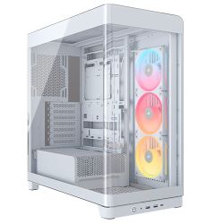 Corsair FRAME 4500X LX-R RGB LINK Gaming Case w Glass Side & Front, E-ATX, 3x LX120-R RGB Fans, InfiniRail Fan Mounting, USB-C, Asus BTF Compatible, White