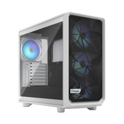 Fractal Design Meshify 2 RGB White TG Gaming Case w Light Clear Glass Window, E-ATX, Angular Mesh Front, 4 RGB Fans, Fan Hub, Detachable Front Filter, USB-C