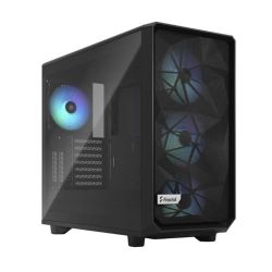 Fractal Design Meshify 2 RGB Black TG Gaming Case w Light Tint Glass Window, E-ATX, Angular Mesh Front, 4 RGB Fans, Fan Hub, Detachable Front Filter, USB-C