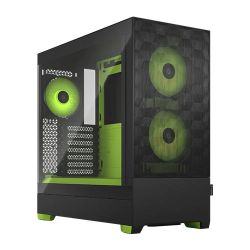 Fractal Design Pop Air RGB Green Core TG Gaming Case w Clear Glass Window, ATX, Hexagonal Mesh Front, Green InteriorAccents, 3 RGB Fans & ARGB Controller