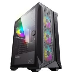 GameMax Brufen C1 COC ARGB Gaming Case w Glass Window, E-ATX, Mesh Front, 4x ARGB Fans, 1x Turbo Fan, ARGB PWM Hub, Black