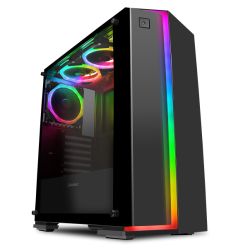 GameMax Starlight 3 ARGB Gaming Case w Glass Window & 3x ARGB Fans, ATX, Rainbow Strip Front, ARGB PWM Hub, IR Remote Control, Black