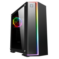 GameMax Starlight ARGB Gaming Case w Glass Window, ATX, Rainbow Strip Front, ARGB Rear Fan, ARGB PWM Hub, IR Remote Control, Black