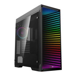 GameMax Abyss ARGB Gaming Case w Glass Window, E-ATX, Infinity Mirror ARGB Front, Rear RGB Fan, ARGB PWM Hub, LED Buttons, Black