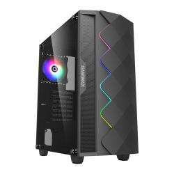 GameMax Diamond ARGB Gaming Case w Glass Window, ATX, ARGB Strip & Angled Pattern Front, Rear RGB Fan, LED Button, Black