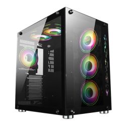 GameMax DS360 ARGB Gaming Case w Glass Side & Front, ATX, Dual Chamber, 6 x Infinity ARGB Fans, Fan Hub, LED Button, Black