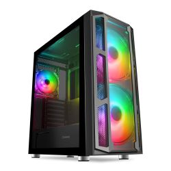 GameMax F15G ARGB Gaming Case w Glass Window, E-ATX, Glass Front, Front 20cm ARGB Fans, ARGB PWM Hub, RF Remote Control, Black