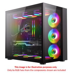 GameMax Infinity Gaming Case w Glass Side & Front, ATX, Dual Chamber, 6x Dual-Ring ARGB Fans inc., RF Remote Control, USB-C, Full Black