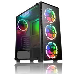 Spire Raider ATX Gaming Case w Window, No PSU, Front & Back RGB Fans with Remote, Tempered Glass, PCB Hub