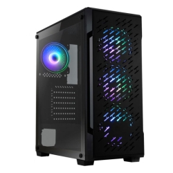 Spire Crossfire Gaming Case w/ Glass Window, ATX, 4 ARGB Fans (3 Front, 1 Back), LED Button, PSU Shroud, High Airflow Front, Mesh Top Cases