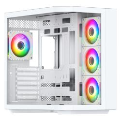 Vida Edge White ARGB Gaming Cube Case w Glass Side, Front & Corner, ATX, 4x ARGB PWM Fans, 6-Port Fan Hub & Remote Control, Asus BTF Compatible
