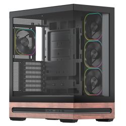 Vida Elegance Black ARGB Gaming Case w Glass Side & Front, ATX, Real Wood PSU Shroud, 4x ARGB PWM Fans, Fan Hub & Remote, USB-C, Asus BTF Compatible